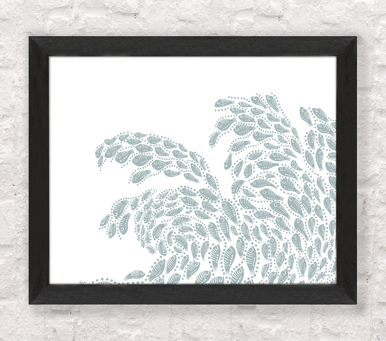 Little Fishes, Wave 1 Landscape, Nautical print, Coastal art