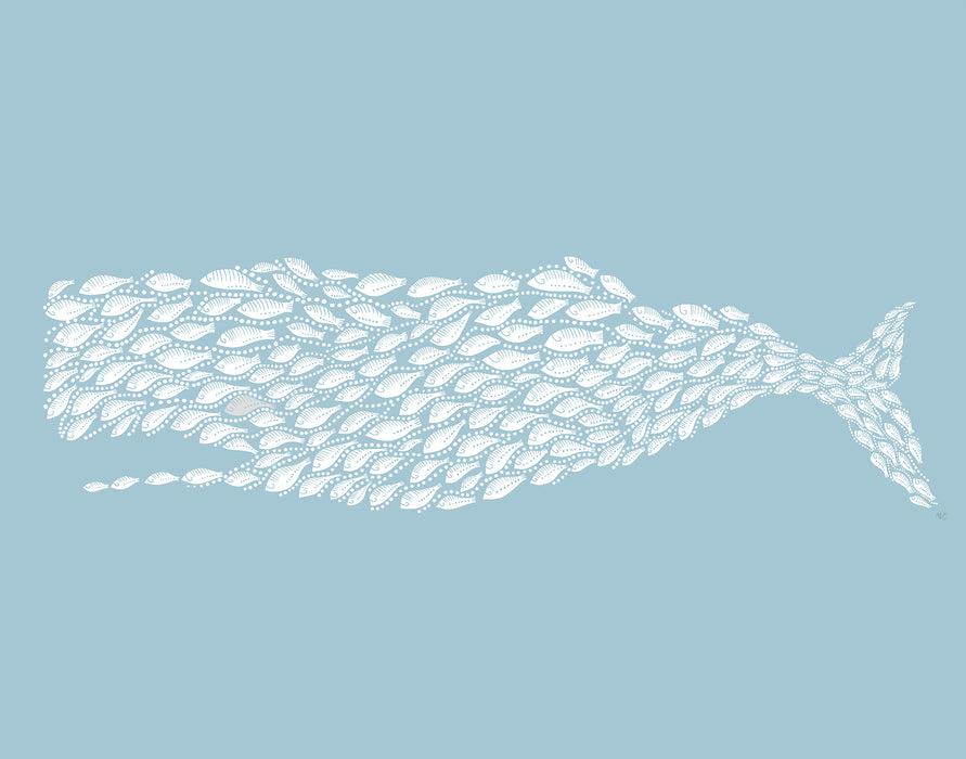Little Fishes Sperm Whale Nautical print, Coastal art