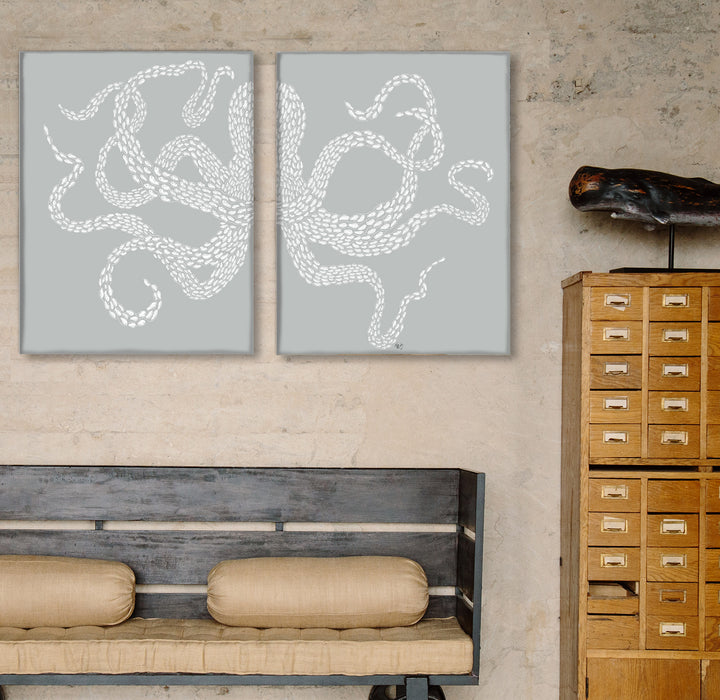 Collection - 2 prints, Little Fishes, Octopus Estuary Vibe Grey, Nautical print, Coastal art