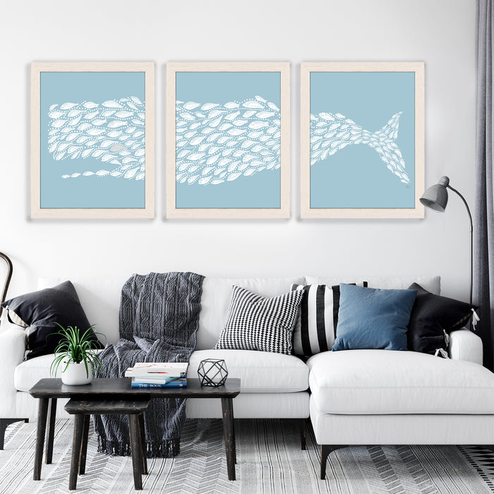 Collection - 3 prints, Little Fishes, Whale Triptych, Nautical print, Coastal art