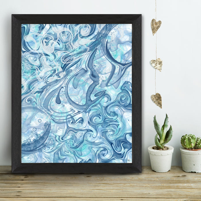 Sea Swell Bubbles Abstract Blue Ocean Coastal Print Canvas Art