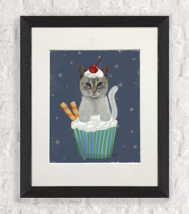 Grey Cat Cupcake, Art Print, Wall Art
