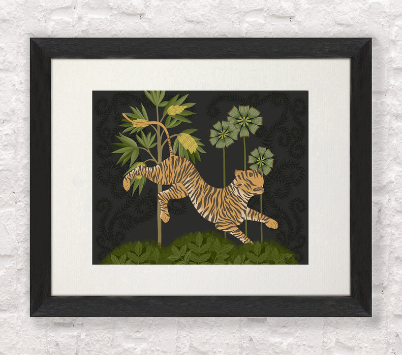 Leaping Tiger, Charcoal, Animalia , Art Print, Wall Art