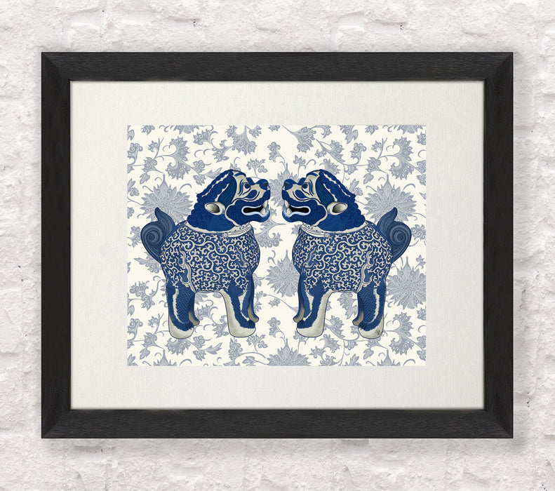 Foo Dog Twins Blue and White Chinoiserie Art Print