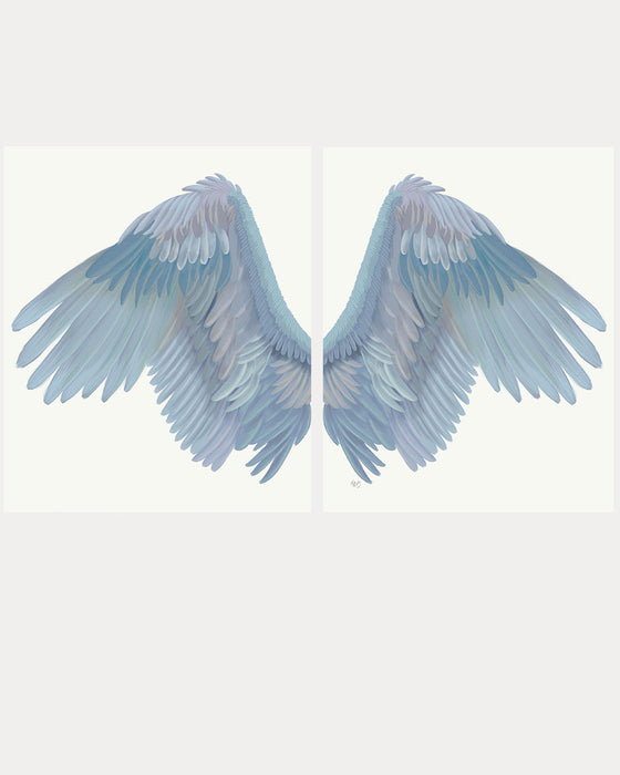 Collection - 2 Prints, Angel Wings Diptych Blue on Cream Art Print