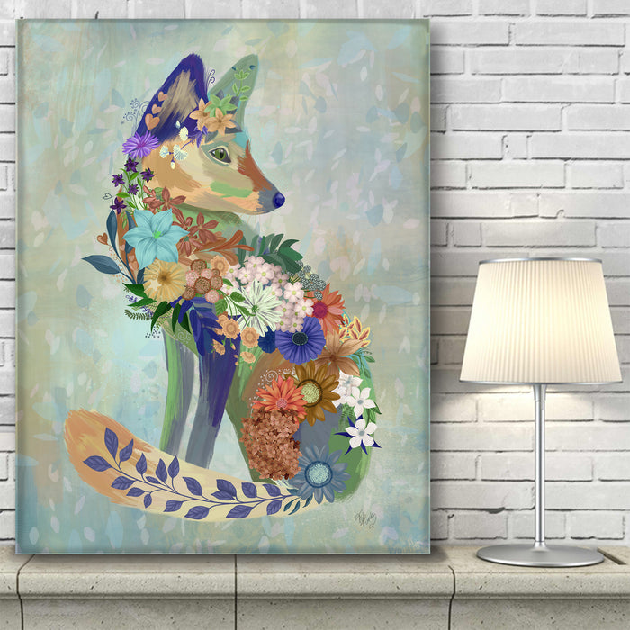 Fantastic Florals Fox, Sitting, Art Print, Canvas, Wall Art
