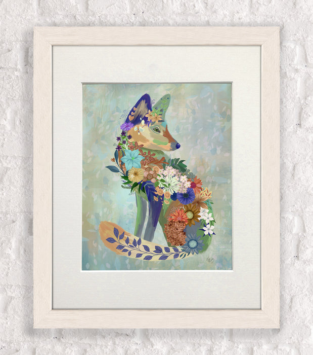 Fantastic Florals Fox, Sitting, Art Print, Canvas, Wall Art