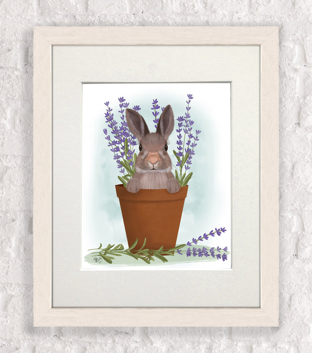 Bunny Rabbit In Lavender Pot, Art Print, Canvas, Wall Art