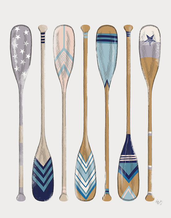 Vintage Style Oars Set 2 Blues or Brights  Boating  Art Print, Wall Art