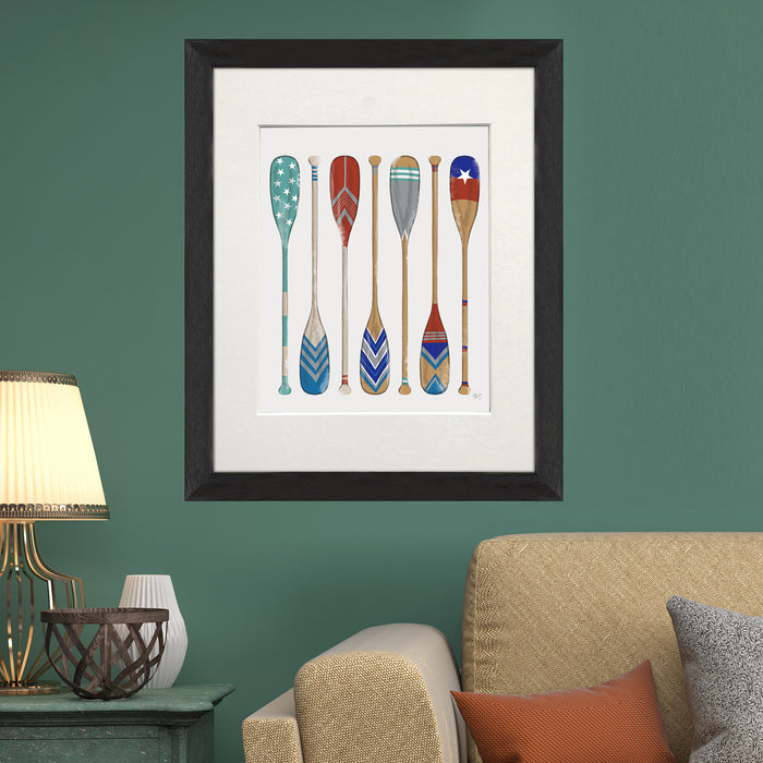 Vintage Style Oars Set 2 Blues or Brights  Boating  Art Print, Wall Art