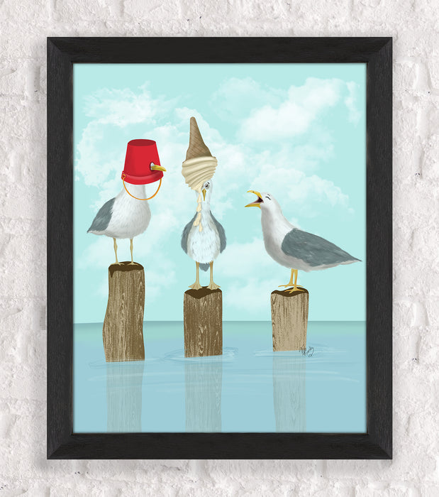 Seagull Trio Art Print, Coastal Wall Art