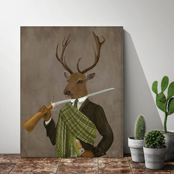 Scottish Deer Colonel Hamish Haggis, Portrait, Art Print, Canvas, Wall Art
