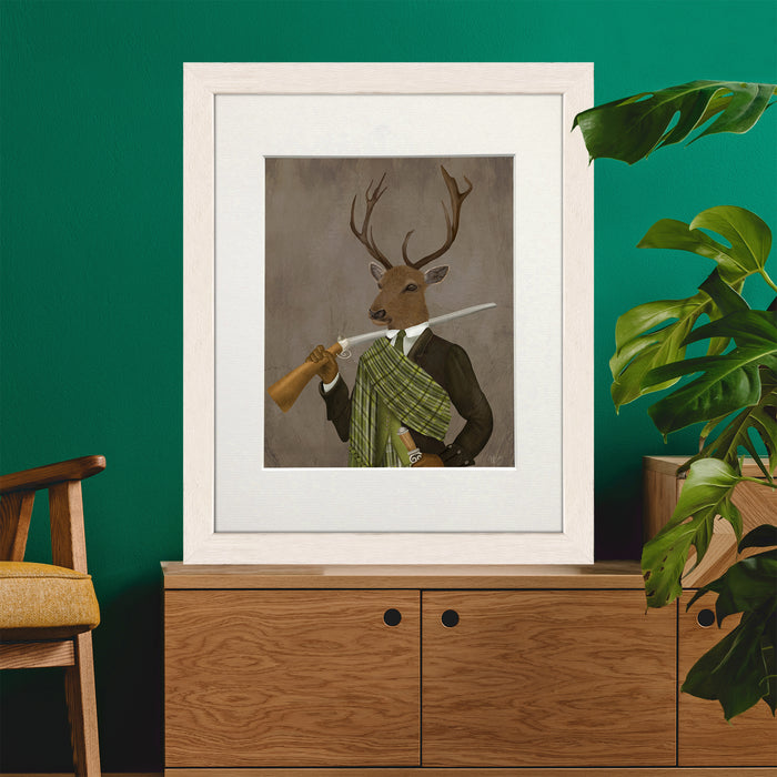 Scottish Deer Colonel Hamish Haggis, Portrait, Art Print, Canvas, Wall Art