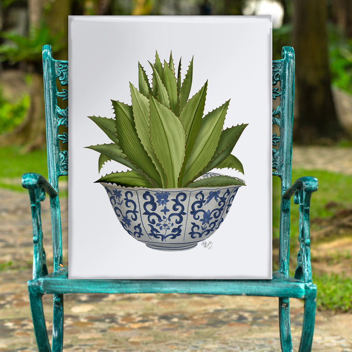 Chinoiserie Bowl with Succulent 1,  Art Print, Canvas art