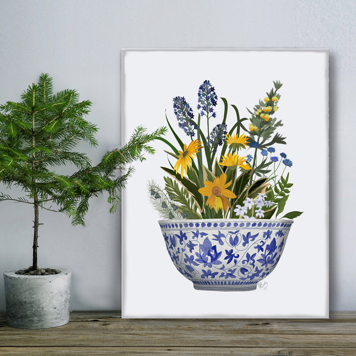 Chinoiserie Bowl with Wild Flowers 1, Art Print, Canvas art