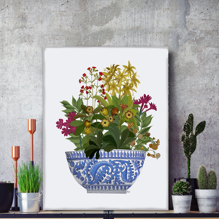 Chinoiserie Bowl with Wild Flowers 2, Art Print, Canvas art