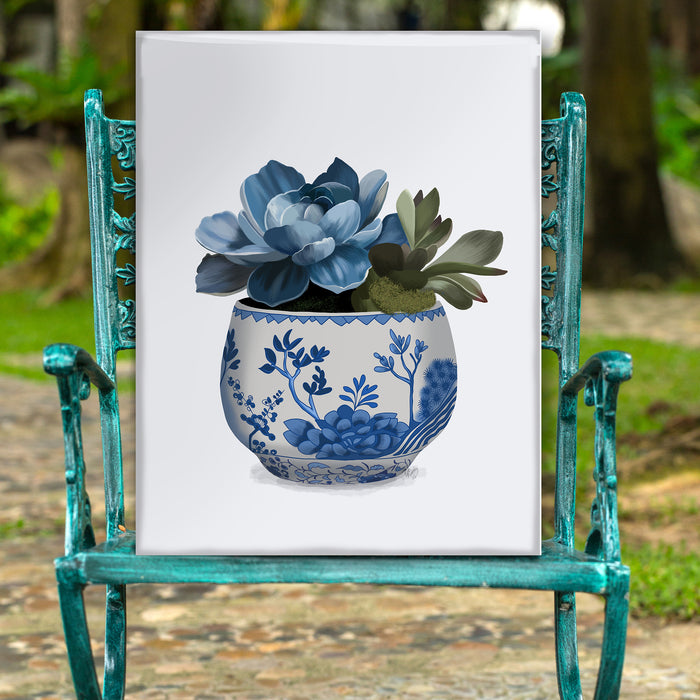 Echeveria in Blue 1, Chinoiserie Art Print, Canvas art