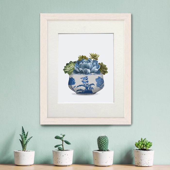 Echeveria in Blue 4, Chinoiserie Art Print, Canvas art