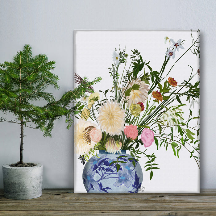 Ginger Jar with Wildflowers 2, Chinoiserie Art Print, Canvas art