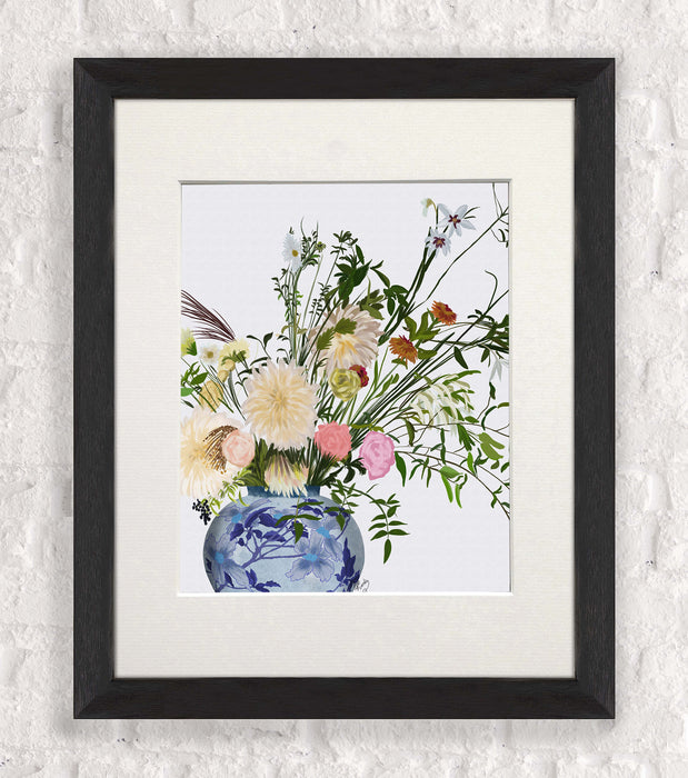 Ginger Jar with Wildflowers 2, Chinoiserie Art Print, Canvas art