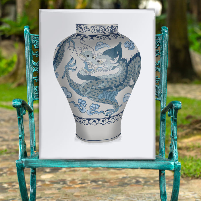 Dragon Chinoiserie Vase in Blue, Art Print, Canvas art