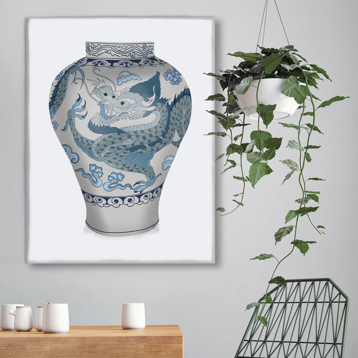 Dragon Chinoiserie Vase in Blue, Art Print, Canvas art