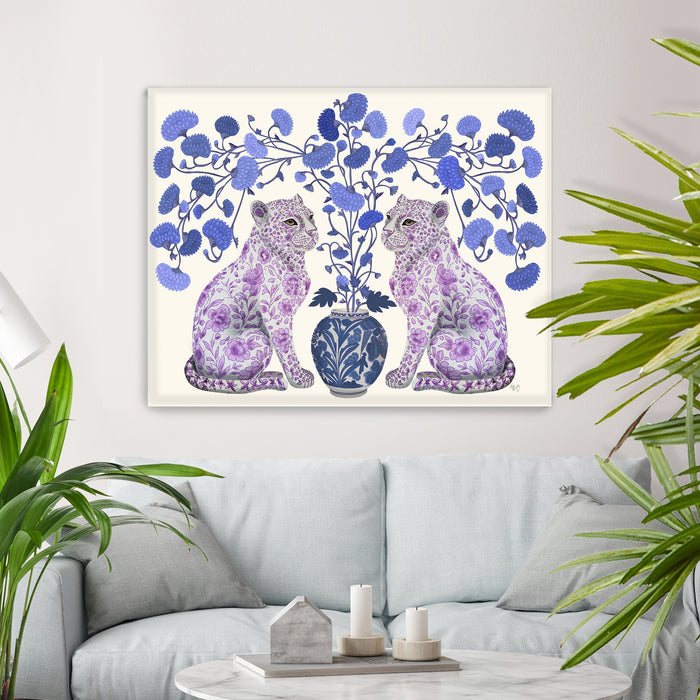 Chinoiserie Leopard Twins on Cream, Art Print, Canvas art