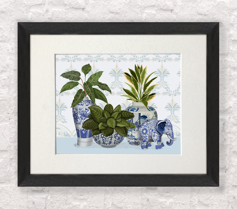 Chinoiserie Group With Elephant, Art Print, Canvas art