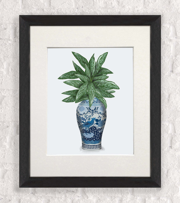 Cockerel Vase with Chinese Evergreen, Chinoiserie Art Print, Canvas art