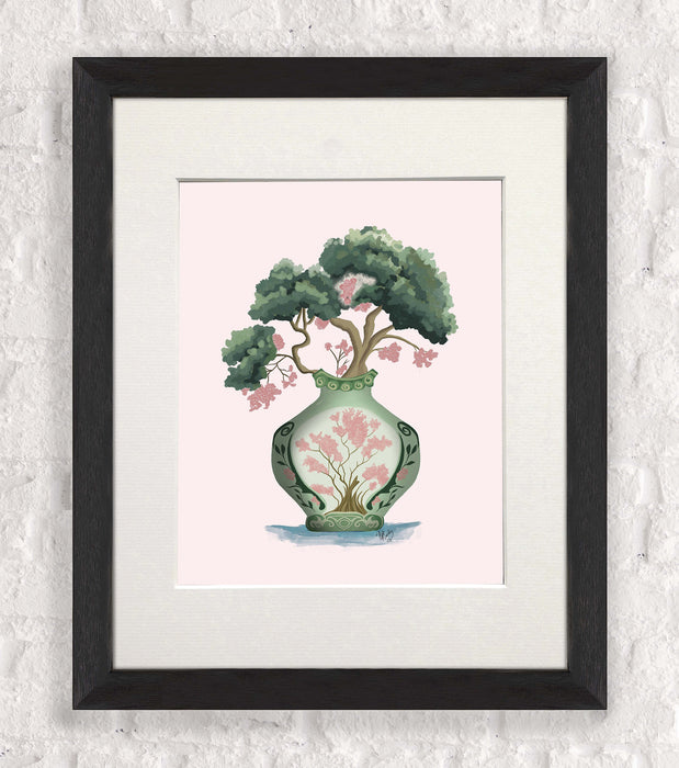Pink Green Vase 2, Chinoiserie Art Print, Canvas art