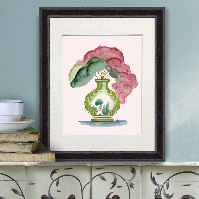 Pink Green Vase 3, Chinoiserie Art Print, Canvas art