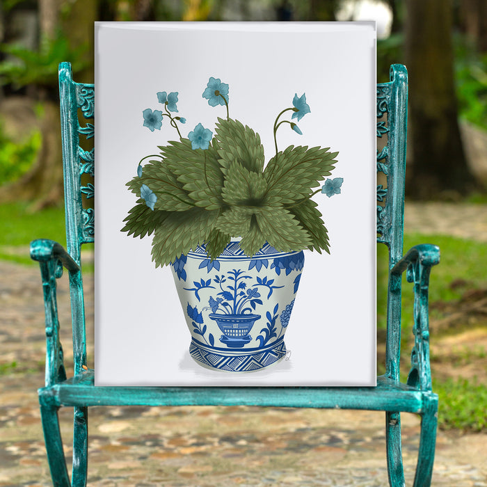 Chinoiserie Planter with Blue Flower Plant, Art Print, Canvas art