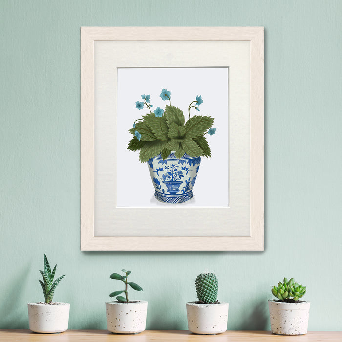 Chinoiserie Planter with Blue Flower Plant, Art Print, Canvas art