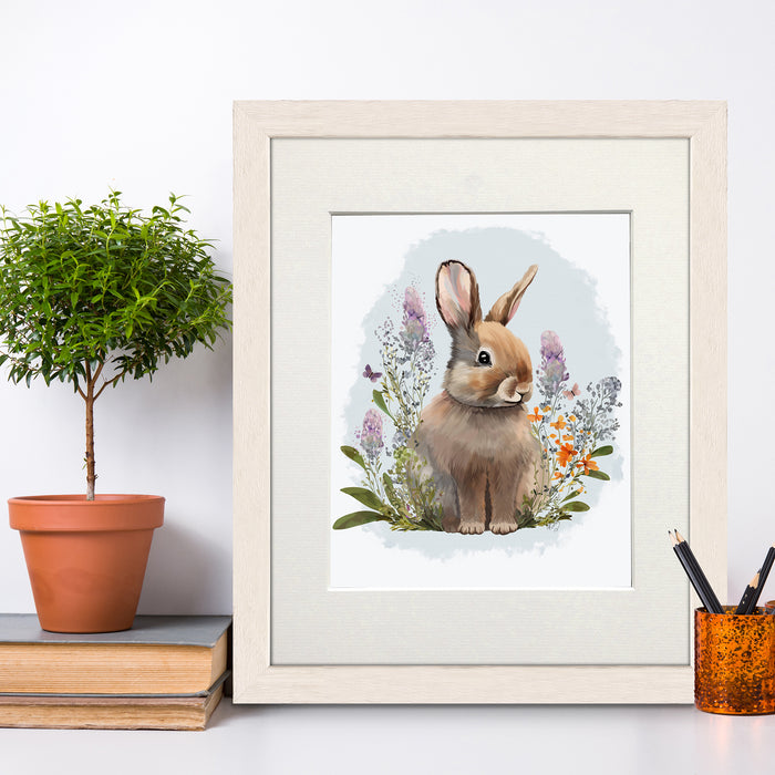 Floralessence Rabbit in Lupins, Woodland Animal Art Print, Wall Art