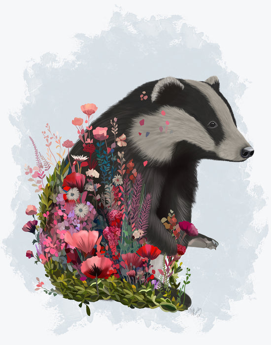 Floralessence Badger 1, Woodland Animal Art Print, Wall Art