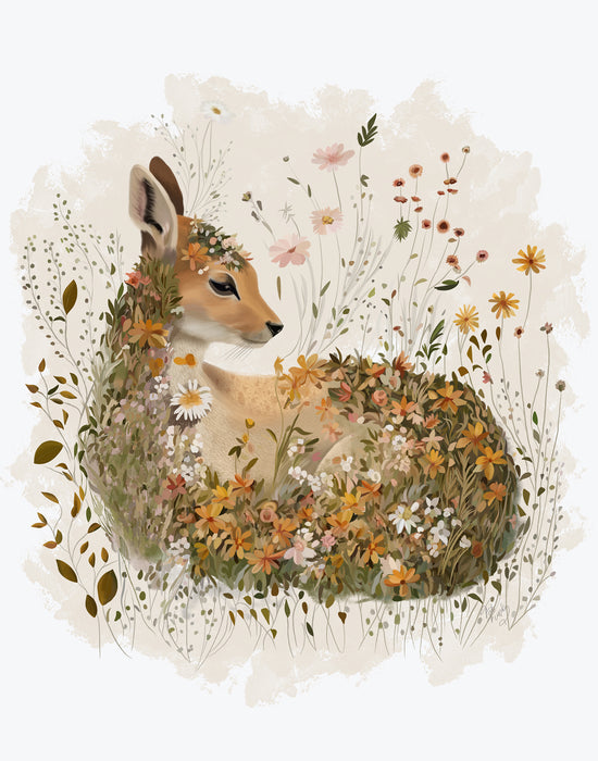 Floralessence Fawn, Woodland Animal Art Print, Wall Art