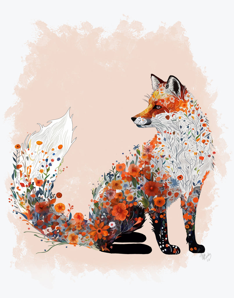 Floralessence Fox 1, Woodland Animal Art Print, Wall Art — FabFunky
