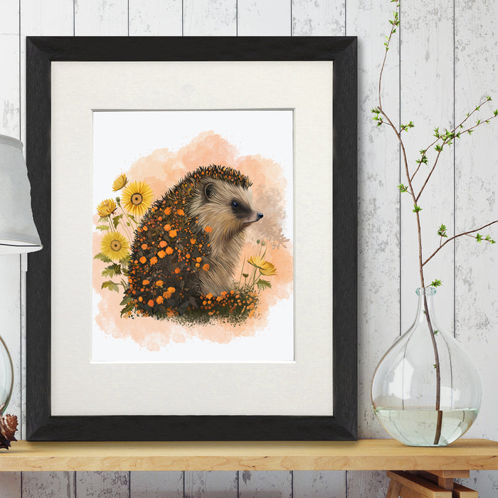 Floralessence Hedgehog 1, Woodland Animal Art Print, Wall Art