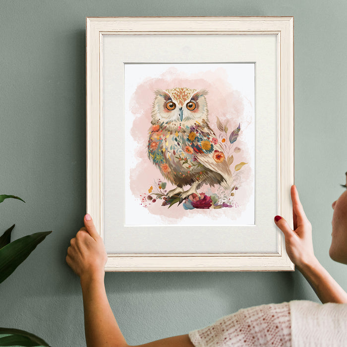 Floralessence Owl 1, Woodland Animal Art Print, Wall Art