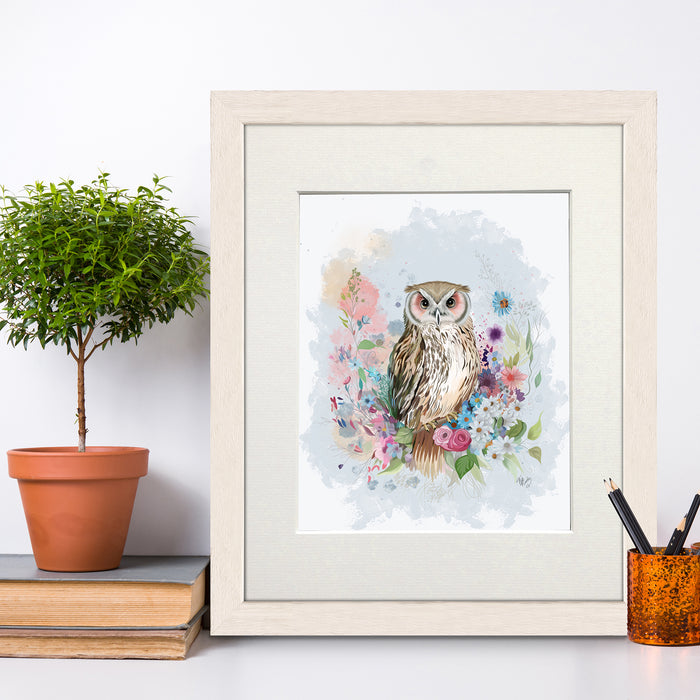 Floralessence Owl 2, Woodland Animal Art Print, Wall Art