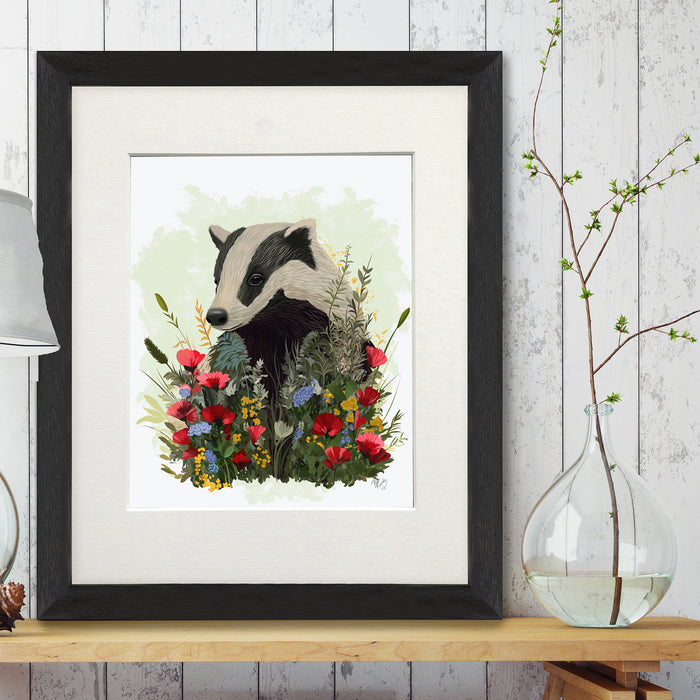 Floralessence Badger 2, Woodland Animal Art Print, Wall Art