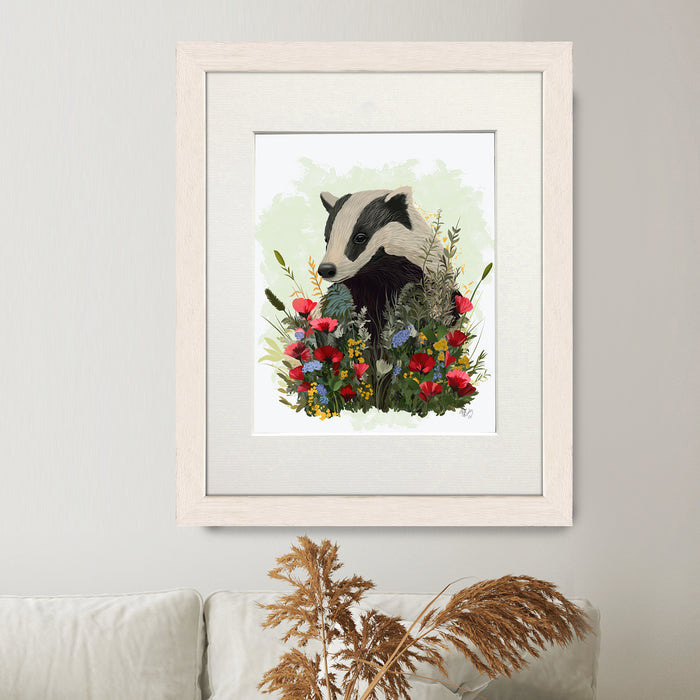 Floralessence Badger 2, Woodland Animal Art Print, Wall Art