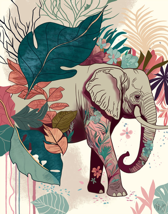 Elephant Bright Tropics, Animal Art Print, Wall Art