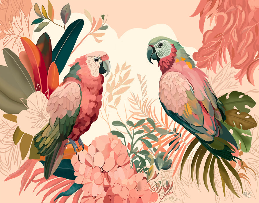 Parrots Bright Tropics, Bird Art Print, Wall Art