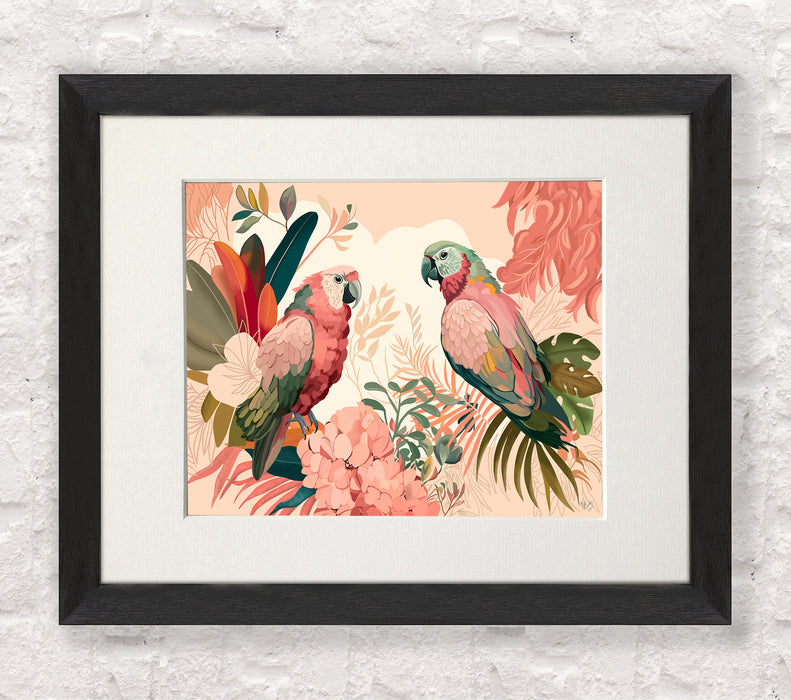 Parrots Bright Tropics, Bird Art Print, Wall Art