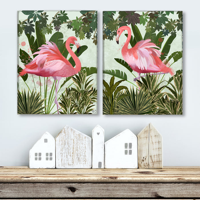 Collection - 2 prints, Hot House Flamingo Tropical Bird Art Print, Canvas Wall Art