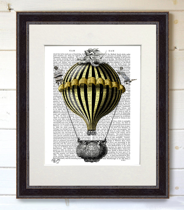 Baroque French Hot Air Balloon, Black & Yellow, Book Print, Art Print, Wall Art