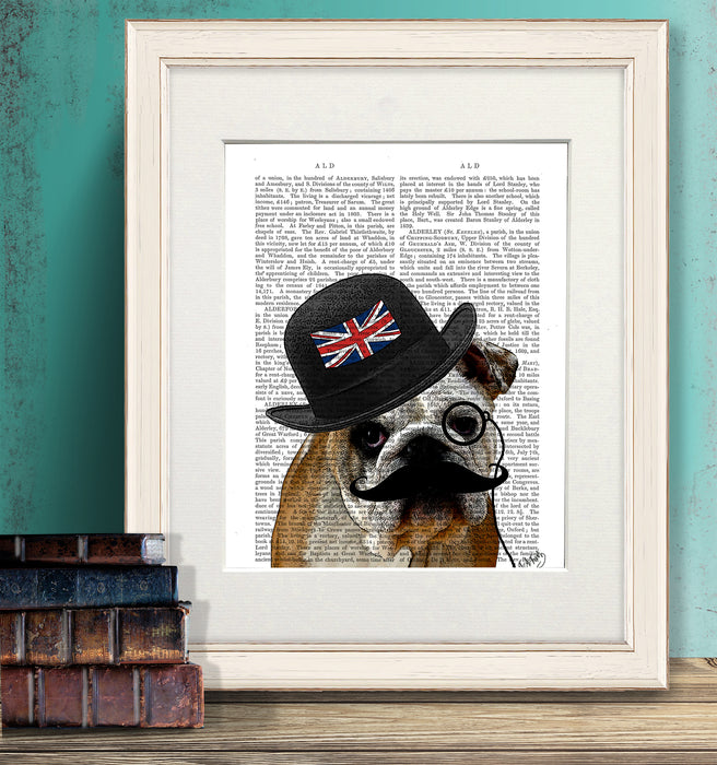 British Bulldog in Bowler Hat Book Print, Art Print, Wall Art