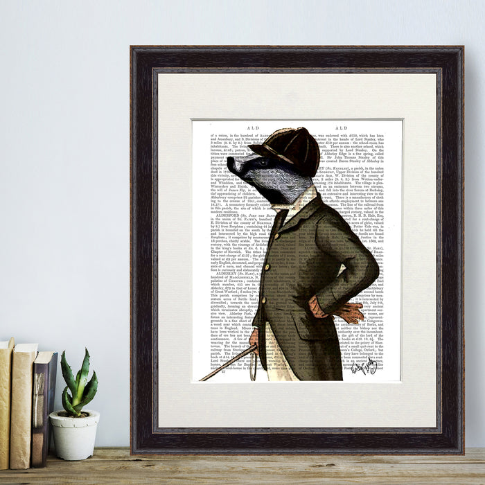 Badger The Rider Portrait Book Print, Art Print, Wall Art