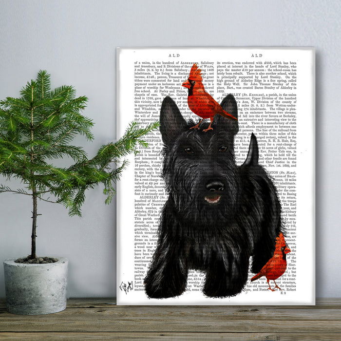 Scottish Terrier and Red Cardinal Birds Dog Book Print, Art Print, Wall Art